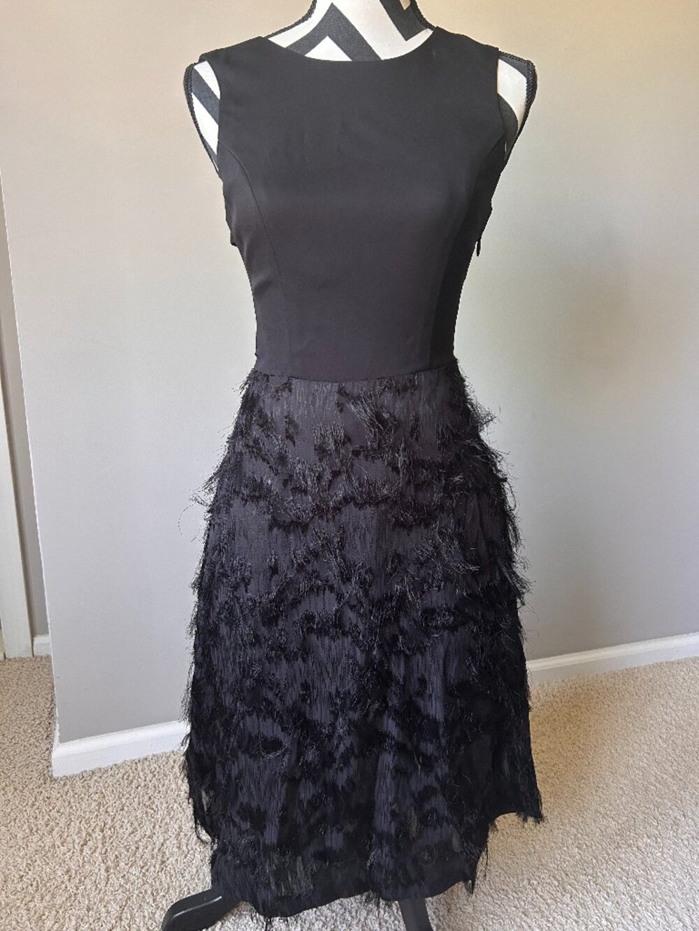 Nicole Miller a-line eyelash fringe cocktail dress